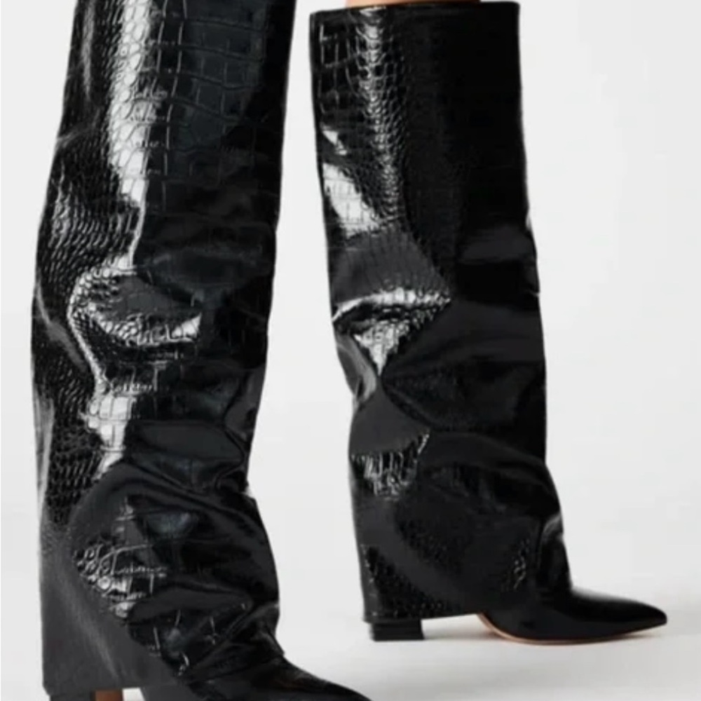Steve Madden Black Croc-Embossed Knee-High Boots